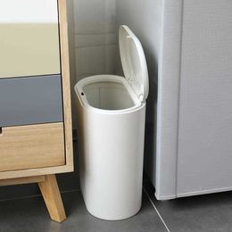 Oval Trash Can with Lid Press-type Zero Waste Bin Garbage Box Recycling Rubbish Basket for Kitchen Toilet Narrow Seam 210728