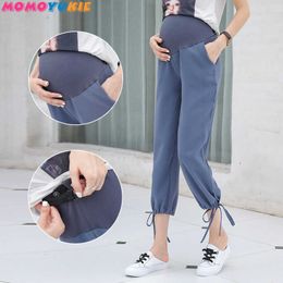 Belly loose Maternity Legging in Elastic chiffon Adjustable Waist Pencil Pregnancy harem Pants Clothes for Pregnant Women 210713