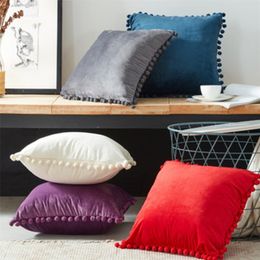 Soft Velvet Pillowcase Cushion Cover 45 * 45cm Luxury Square Decorative and Ball Sofa Bed Car Home 210423