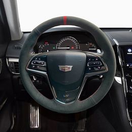For Cadillac atsl /xt4 /ct5/ ct6 DIY custom made Steering wheel cover hand-stitched leather suede grip cover car accessories