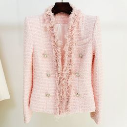 Женские куртки, пальто для подиума, женская осенняя брендовая твидовая одежда с отворотом в том же стиле, розовая одежда с длинными рукавами, модная одежда Oulaidi