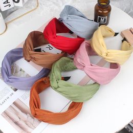 Fashion Women Headband Wide Side Cross Knot Hairband Casual Fresh Color Headwear Adult Hair Accessories