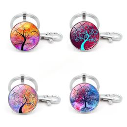 Tree of Life Glass Cabochon Key Ring Time Gem keychain hanging fashion jewelry