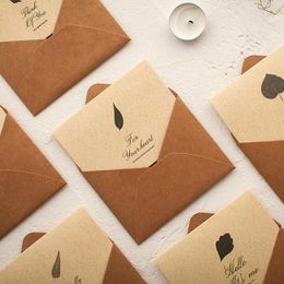 Greeting Cards 2pcs/set Flower Leaves DIY Kraft Paper Invitation Card With Envelope Wedding Party Envelopes Stickers