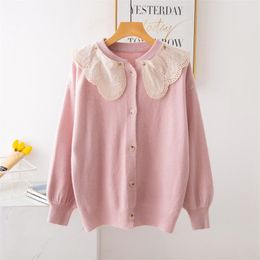 H.SA Women Lace Open Stitch Autumn Winter Poncho White Knit Jacket Sweet Sweaters Girls Cardigans Outerwear 210417