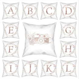 pink rose pillow UK - Cushion Decorative Pillow Letters Rose Gold Pink Floral Pillowcase Cushion Cover Gift Simple Morden Nordic Geometeic Case Bed 40X40cm