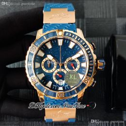 Diver 1502-151LE-3/9-HAMMER Miyota Quartz Chronograph Mens Watch Rose Gold Blue White Shark Dial Rubber Strap With Pattern Puretime PTUN 2021 Stopwatch Watches F024f6