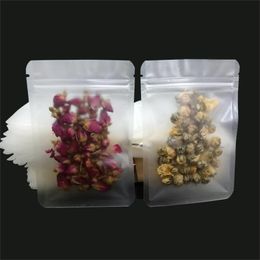 100pcs lot Frosted Transparent Zipper Bag Flat Bottom Dry Flower Packing Pouch Reusable Smell Proof Storage Packing Bags for Snack Tea Coffee