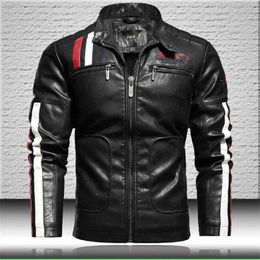 Men Motorcycle Leather Jackets Trendy Biker Mens Bomber with Embroidery Epaulette Faux Coat 210923