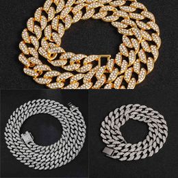 Men's Ice Cuban Chain Necklace, 15mm, Miami Rimmed, Gold Inlaid Diamond, Cz Bling, Rapper Necklace, Hip-hop Jewellery Q0809