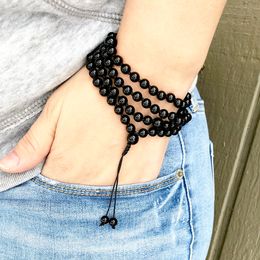 MG1044 Natural Black Onyx Yoga Mala Bracelet Adjustable Hand Knotted 108 Mala Beads Yoga Gift for Her Mala Bracelet