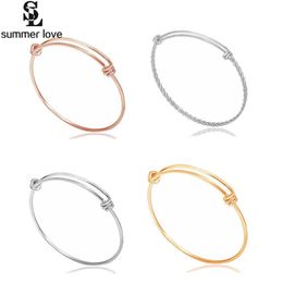 5 Designs Stainless Steel Wire Bangle Bracelet Adjustable Twisted Bangle Bracelets with Diy Charm for Women 10 Pcs Lot Q0720