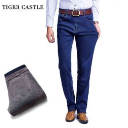 TIGER CASTLE Thick Men Winter Stretch Jeans Warm Fleece Male Classic Jeans Quality Male Black Denim Jean Pants Size 28-42 G0104