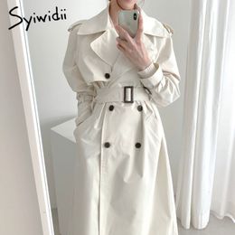 Syiwidii Trench-Coat pour Femmes Veste Vêtements D'hiver Long Printemps Mode Coréenne Vintage Bureau Dame Col Rabattu A-Line 210417