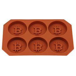 6 Grids Bitcoin Design Baking Moulds Silicone Ice Cube Tray DIY Ice-Mold Chocolate Cookies Biscuit Ice-Cube Maker for Kitchen Whiskey Cocktail