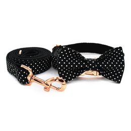 Fashion Dog Collars Leashes Set Black Dots Printed Pet Leash Spring Travel Pets Bow Tie Collar