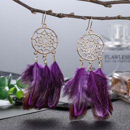 Dangle Chandelier Bohemia Cross Border Aessories Dream Catcher Feather Bohemian Womens Long Tassel Earrings jllyfx