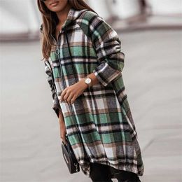 2022 Spring Plaid Print Zipper Hooded Overcoat Women Casual Long Sleeve Street Jacket Coat Autumn Retro Office Long Top Cardigan 211019