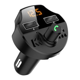 Car Fm Transmitter Bluetooth 5.0 Car Mp3 Player Modulator Adapter Battery Voltage Hands-free Dual USB Smart Chip T66