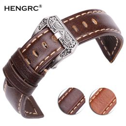 20mm 22mm 24mm Watchbands Handmade Vintage Men Women Soft Genuine Leather Watch Strap with Silver Stainless Steel Buckles H0915