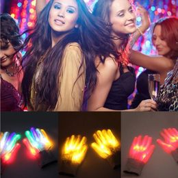 party Christmas gift LED Colourful rainbow glowing gloves novelty hand bones stage magic finger show fluorescent dance flashing glove JJA9382