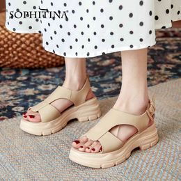 SOPHITINA Women's Sandals Casual Sports Style Thick-soled Buckle Handmade Shoes Open Toe Leather Daily Female Shoes Summer AO777 210513