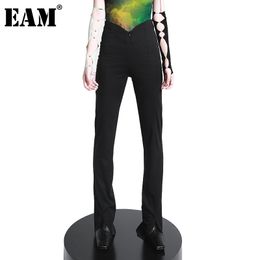 [EAM] High Waist Black Irregular Biref Long Pencil Trousers Loose Fit Pants Women Fashion Spring Autumn 1DD7670 210512