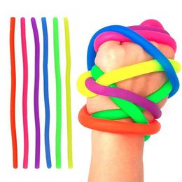 TPR Stress Relief Toy Stretchy String Fidget Funny Pull Vent Rubber Sensory Toys Noodles Anti Soft Glue Elastic Rope Neon Autism Noodle Gift Kids