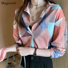 Button Chiffon Shirt Tops Women Clothes V-Neck Plus Size Office Ladies Blouses Casual Print Long Sleeve Blouse Woman 7070 210512