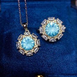 Earrings & Necklace Fashion Luxury 2Ct Sky Blue Zircon Daily Jewellery Set For Women Crystal Ring Party Jewerly Sets