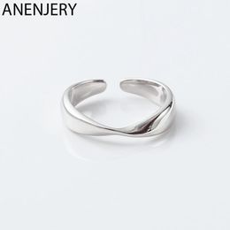 Cluster Rings ANENJERY Fashion Simple Irregular Twisted Smooth Opening Ring 925 Sterling Silver Geometric Wave Finger For Women S-R581
