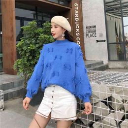 Autumn And Winter Solid Knitted Women Sweaters Pullovers Turtleneck Lady Elegant Pulls Outwear Coat Tops 210427