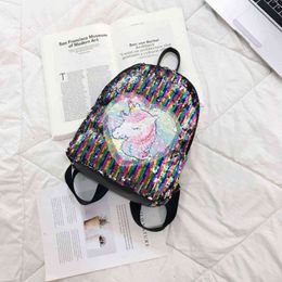 HBP Non-Brand Simple and versatile female Korean schoolbag fashion Unicorn Sequin backpack 3 sport.0018