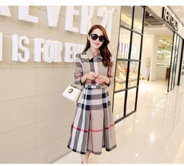 Designer Spring Women Summer Long Sleeve Stand Collar Plaid Party Work Business Dresses Clothing