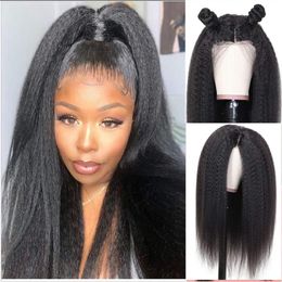 Italian Yaki Lace Human Hair Wigs For Black Women 150 Density Kinky Straight Lace-Front-Wigs Peruvian Wig Pre Plucked with Natrual hairline