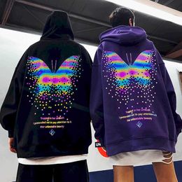 National Oversize Reflective Hoodies Men's Hooded Autumn And Winter Loose Large Size Couple Jacket 210526