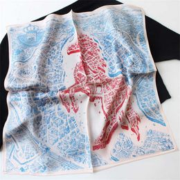 POBING 100% Pure Silk Scarf For Ladies Horse Melt Print Square Scarves Small Head Handkerchief Wholesale Hijab Wraps 53x53CM Q0828