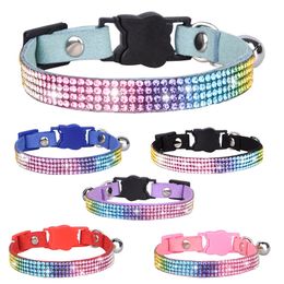 Cat Collar Fashion Color Bling Rhinestone PU Leather Crystal Diamond Leather with Bell Puppy Kitten Pet Small Dog Collars