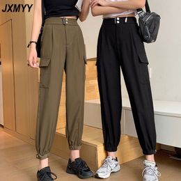 Spring, summer, new overalls female loose show thin beam foot tall waist leisure trousers nine points haroun pants 210412