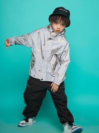 Clothing Sets Kids Jazz Dancing Outfits Silver Jacket Top Pants Girls Boys Carnival HIP HOP Dance Show Costume Clothes Street Wear