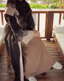 -Donne Abaya Long Maxi Abito aperto New Fashion Abbigliamento da donna Abbigliamento pizzo Splicing perline musulmana Cardigan Robe