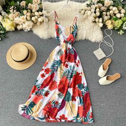 Neploe Big Swing Beach Dress Sexy Backless Fashion Summer Women Floral Print Shoulder Strapless Camisole Dresses 82077 210423