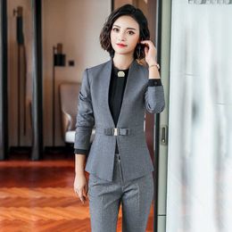 Professional Suit Pants High Quality Work Clothes Office Suits Autumn and Winter Temperament Ladies Jacket Casual Trousers 210527