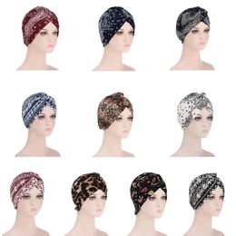 Trendy Bohemia Forehead Cross Turban Hat Print Muslim Women Head Scarf Inner Caps for Hijab Wrap Head Hijab Cap Bonnet Hat