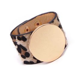 D&d New Leather Za Leopard Multicolor Bracelet for Women Boho Gold Color Button Vintage Christmas Punk Jewelry Q0719