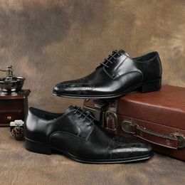 2021 Fashion Black / Deep Brown Wedding Groom Shoes Genuine Leather Social Shoes Mens Business Shoes