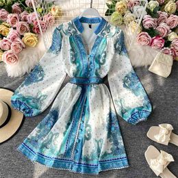 Spring Autumn Women's Dress French Palace Style Long Sleeve Lantern Loose Thin A-line es LL340 210506