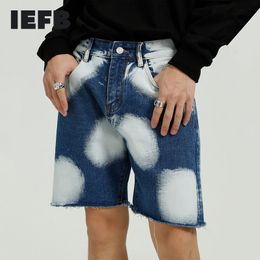 IEFB Men | Summer Korean Fashion Loose Tie Dye Graffiti Denim Shorts Causal High Street Raw Edage Bottoms 9Y5798 210524