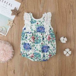 Summer Baby Floral Print Lace Short-sleeve Romper 210528