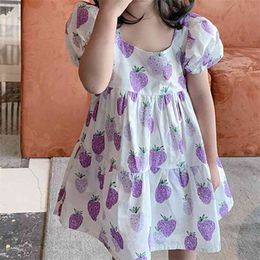 Dress Summer es Kid Clothing Purple Strawberry Pattern es For Girls Princess Children es 210528